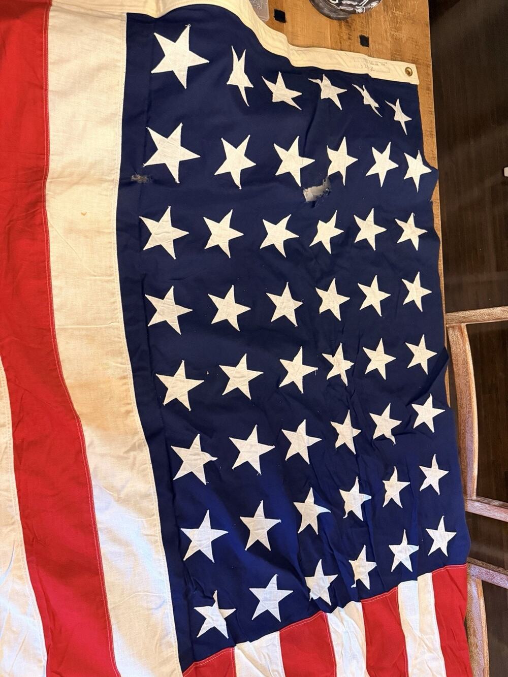 Vintage 48 Star Valley Forge American Flag 5x9.5 Sewn Stitched Stars Cotton WWII